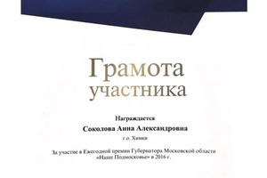 Диплом / сертификат №141 — Соколова Анна Александровна