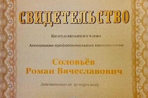 Диплом / сертификат №1 — Соловьев Роман Вячеславович