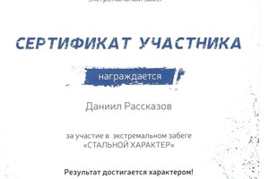 Диплом / сертификат №8 — Рассказов Даниил Валерьевич