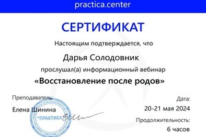 Диплом / сертификат №7 — Солодовник Дарья Андреевна