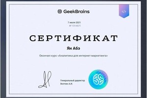 Диплом / сертификат №3 — Абэ Ян Николаевич