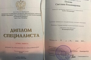 Диплом ветеринарного врача — Попова Светлана Владимировна